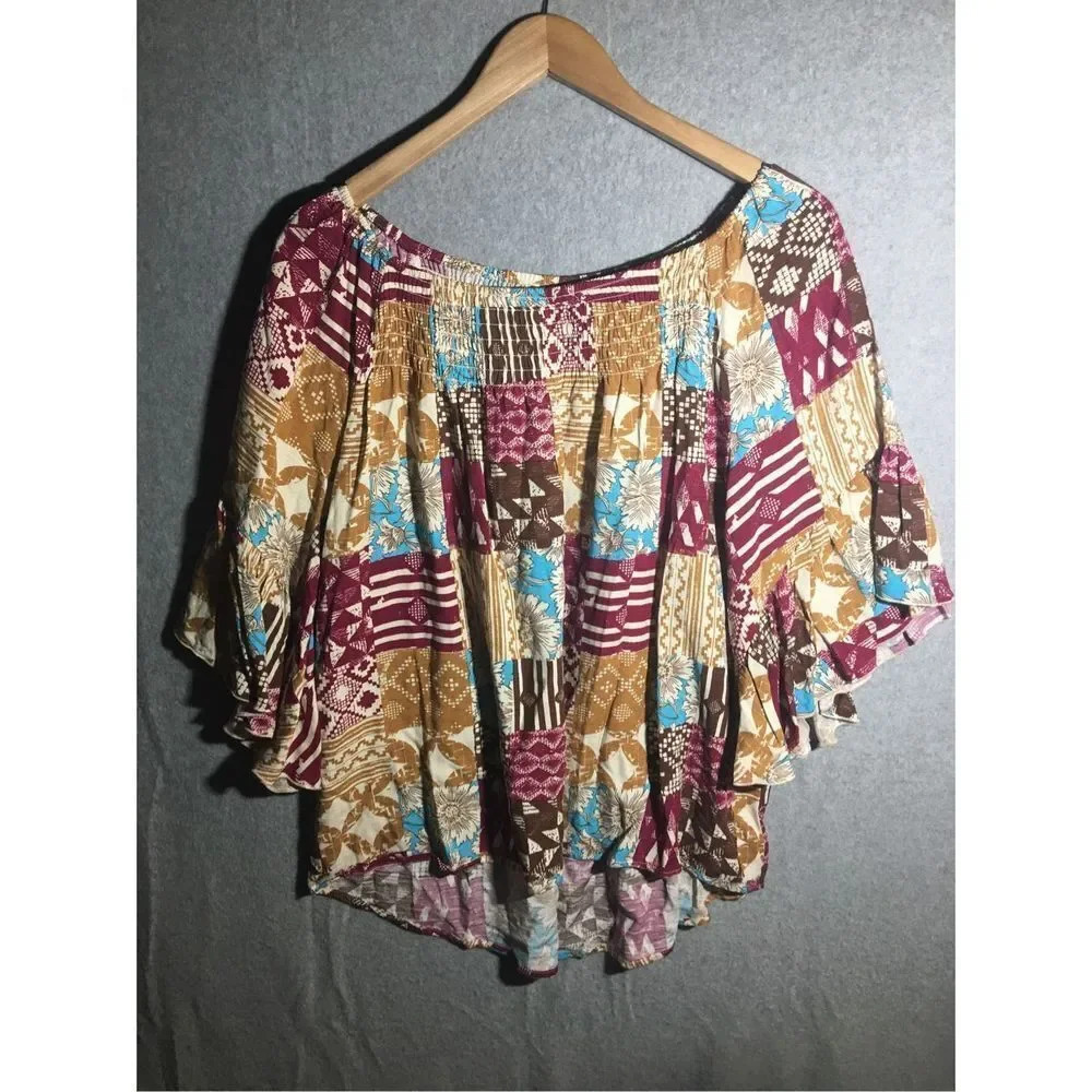 Womens Cato Blouse Off the Shoulder Multi Design Boho Colorful Flowy